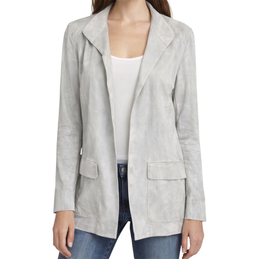 Armani Collezioni Suede Trench Coat Collar Hand Pocket Waist Belt Tie White 2 XS